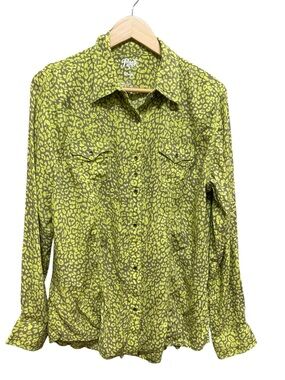 Rock 47 by Wrangler Green Animal Print Rhinestone Snap Closure Shirt Size XL